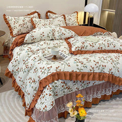 Class A mother and baby grade double-layer yarn washed cotton and linen three-piece set rural dormitory home bedding quilt cover bed sheet four-piece set