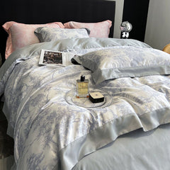 High-end 100s Tencel four-piece set ice silk summer silky ins style quilt cover light luxury bed sheet 1.8m bed sheet