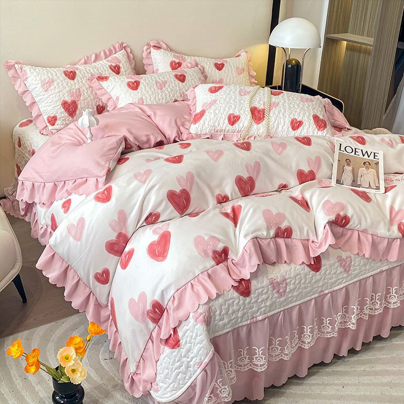 Class A mother and baby grade double-layer yarn washed cotton and linen three-piece set rural dormitory home bedding quilt cover bed sheet four-piece set