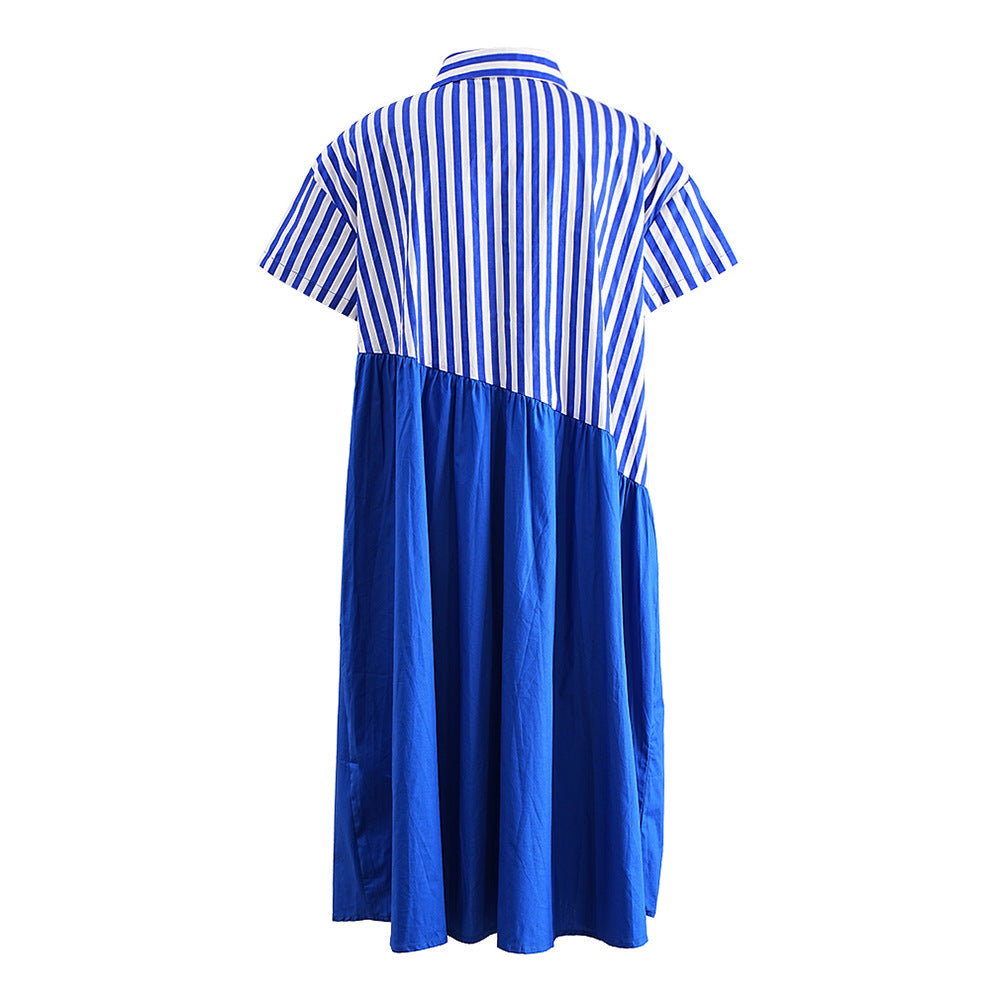 Striped Patchwork Loose Single Breasted Casual Dress