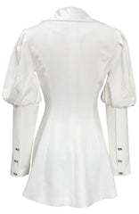 Spliced Button V-Neck Puff Sleeve Tunic Dress