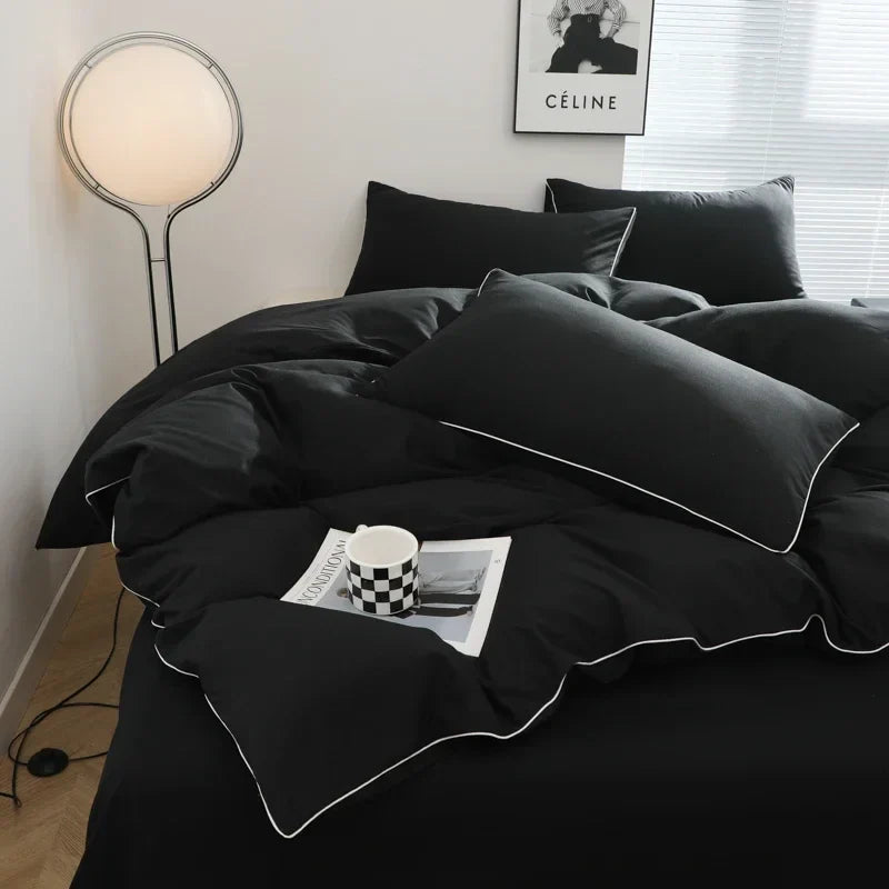 Black Color Bedding Set For Adults Simple Style Double Bed Sheet Sets Single/Queen/king Bed Cover Full Set Plain Bedding