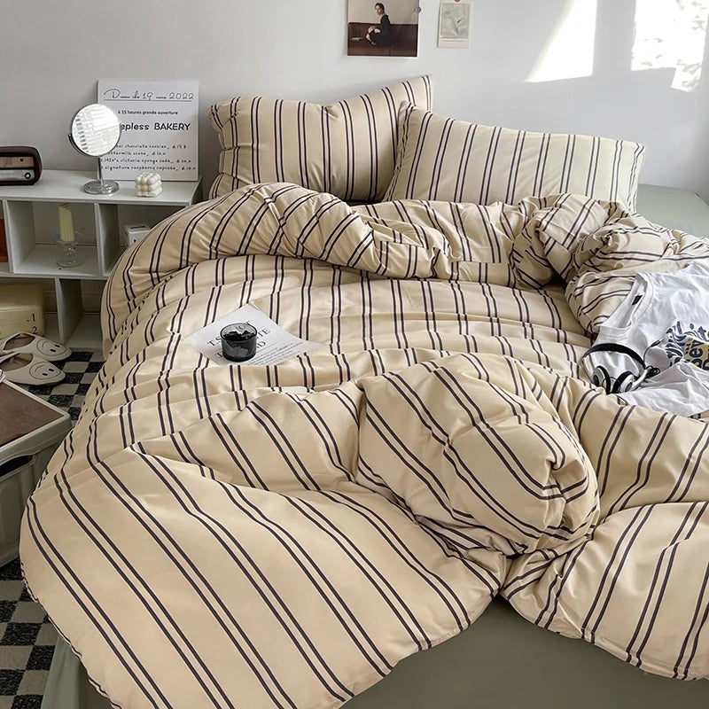 Simple Style Bed Linen Set Skin-friendly Bedsheet Set Pillowcase Brushed Bedclothes Single/Full/Queen/King Size Bedding Set
