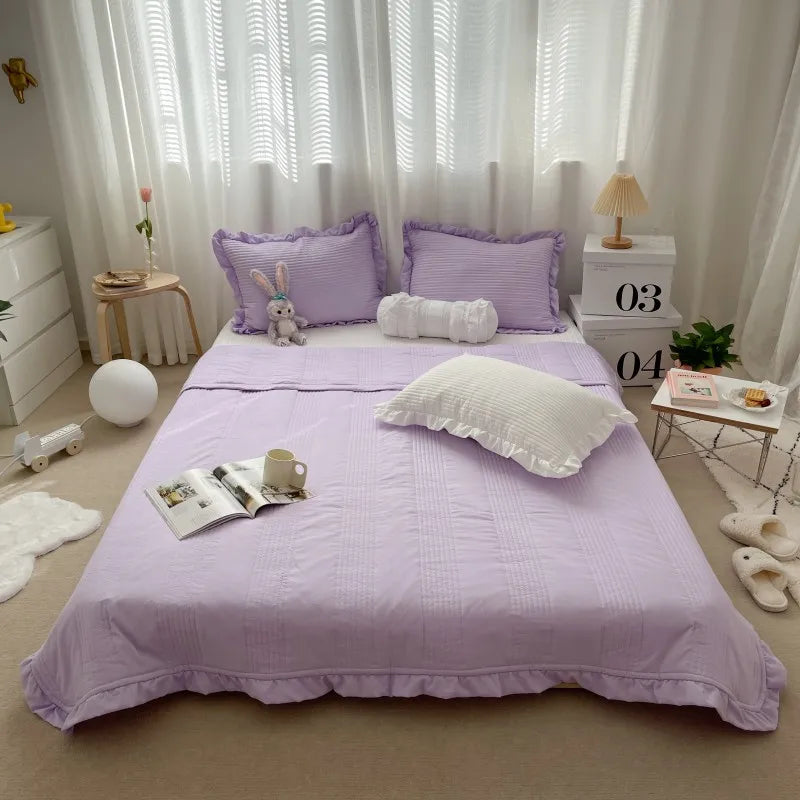 4 New Korean Chiffon Summer Quilt Three Piece Set Air-condition Quilt Kids Adult Quilts Polyester Washable Home Use