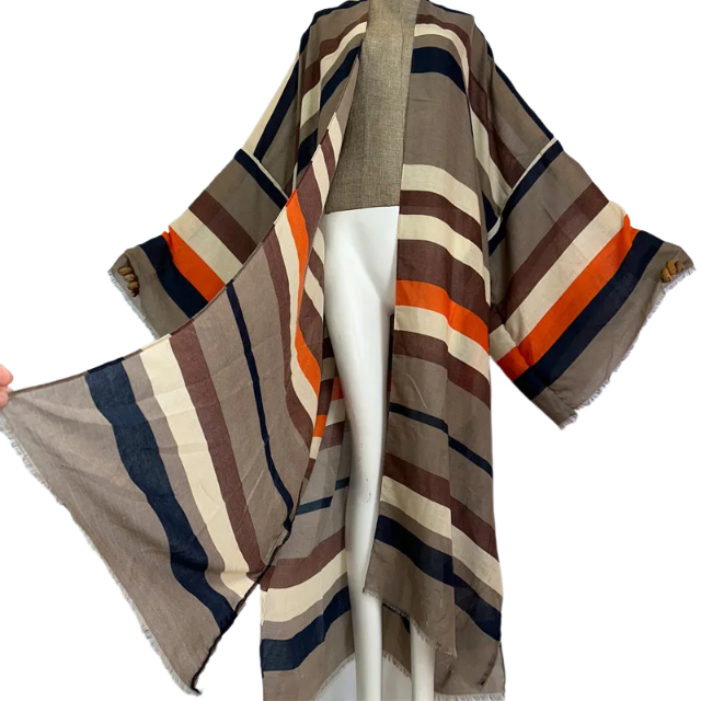 Warm Striped Maxi Kimono Cardigan - WINI