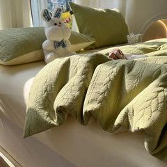 INS jacquard Wheat Grain Bedding Set Solid Color Duvet Cover Pillow Case Sheet Adults Girls Washed Cotton Bed Linen King Queen