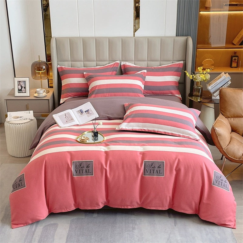 4pcs Autumn and Winter Thickening Soft Bedroom Bedding Set Home Textile Geometric Pattern Sheet Quilt Cover Pillowcase