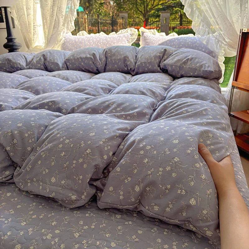 2025 new soft waxy waxy wash quilt cover Knitted double layer single bed sheet Little fresh polka dot bedding
