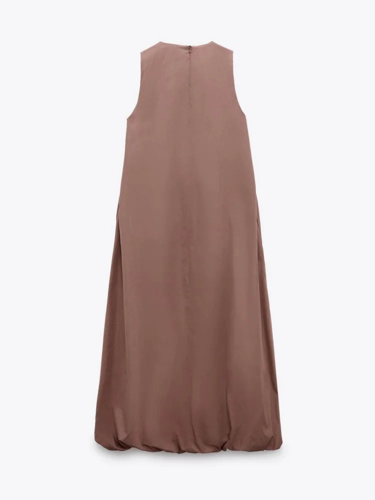 Sleeveless Ruched Hem Mid-Calf Dress