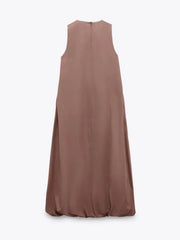 Sleeveless Ruched Hem Mid-Calf Dress