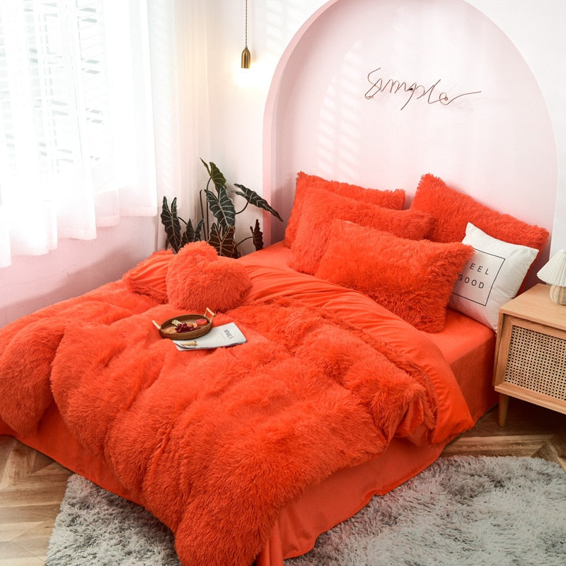 Bedding Set Luxury Winter Warm Thicken Mink Fleece Duvet Cover Bed Sheet and Pillowcases Quilt Cover Queen King Size 150x200cm