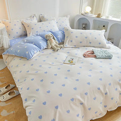 Kawaii Bedding Set Kids Adult Flat Sheet Duvet Cover Pillowcase Single Double Full Size Bed Linen Floral Cherry Home Textile