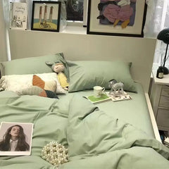 Nordic Princess Pink Bedding Set Girls Adults Twin Full Queen Size Bed Flat Sheet Duvet Cover Pillowcases Solid Color Bed Linen