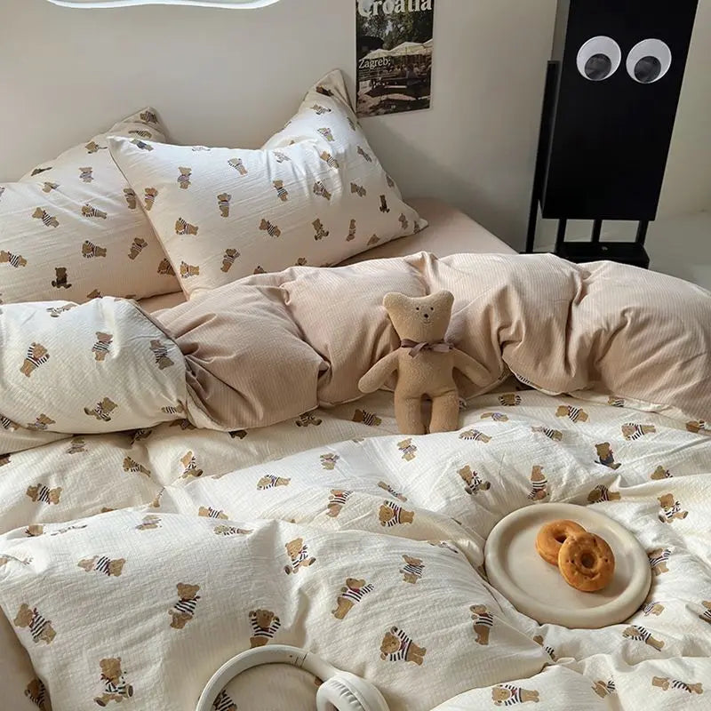 A-Class Maternal and Infant Super Soft Wrinkle Yarn Water Washed Cotton Four piece Set Bubble Cotton Quilt Set Bed Sheet