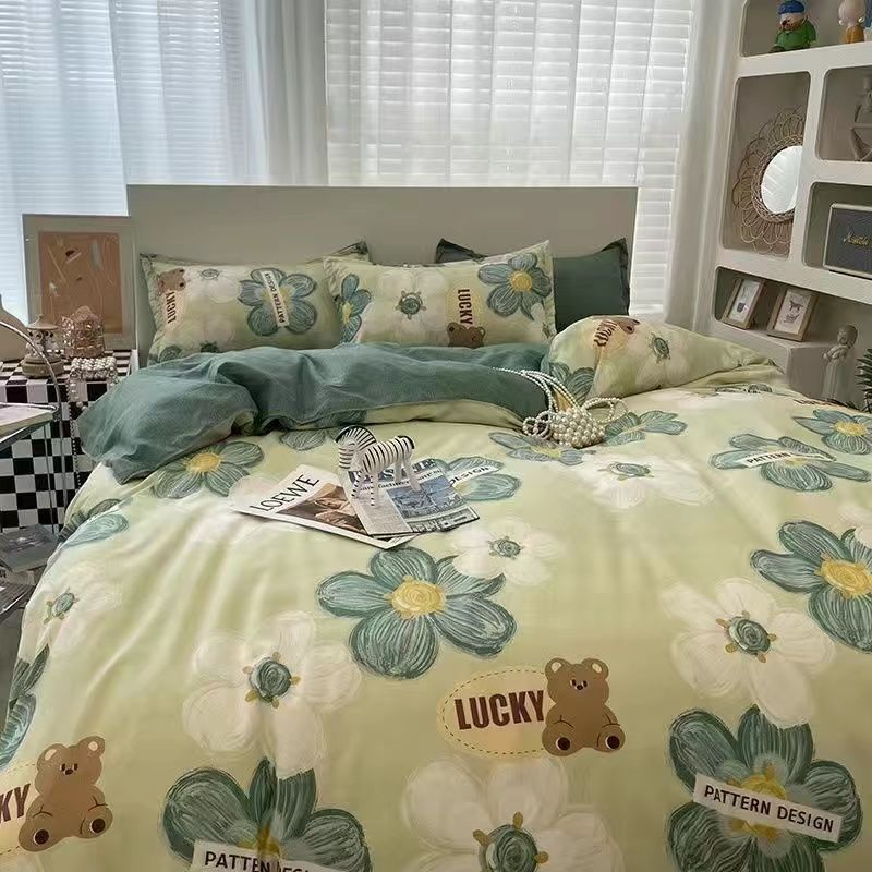Bedding Set Nordic Single Double Flat Sheet Duvet Cover Pillowcase Soft Microfiber Full Queen Size Bed Linen