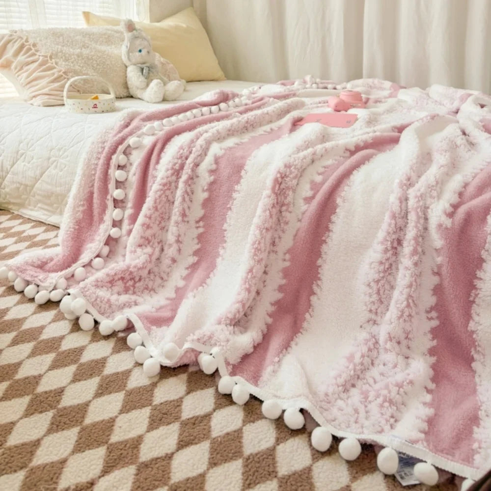 1pc two-color jacquard star velvet Dream Talk ball blanket, comfortable and breathable, dopamine color series, festival gift