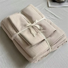 Ins Pure Washed Cotton Four-piece Bedding Set Pure Cotton 100 Solid Color Quilt Cover Set Bedding Three-piece Set