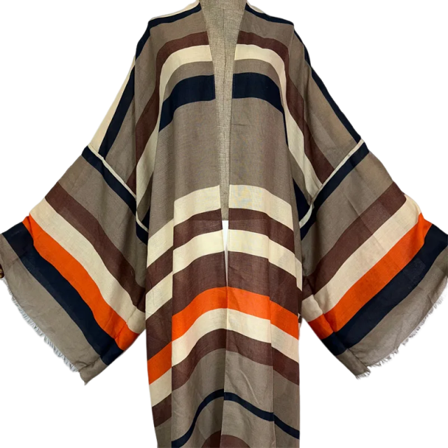 Warm Striped Maxi Kimono Cardigan - WINI