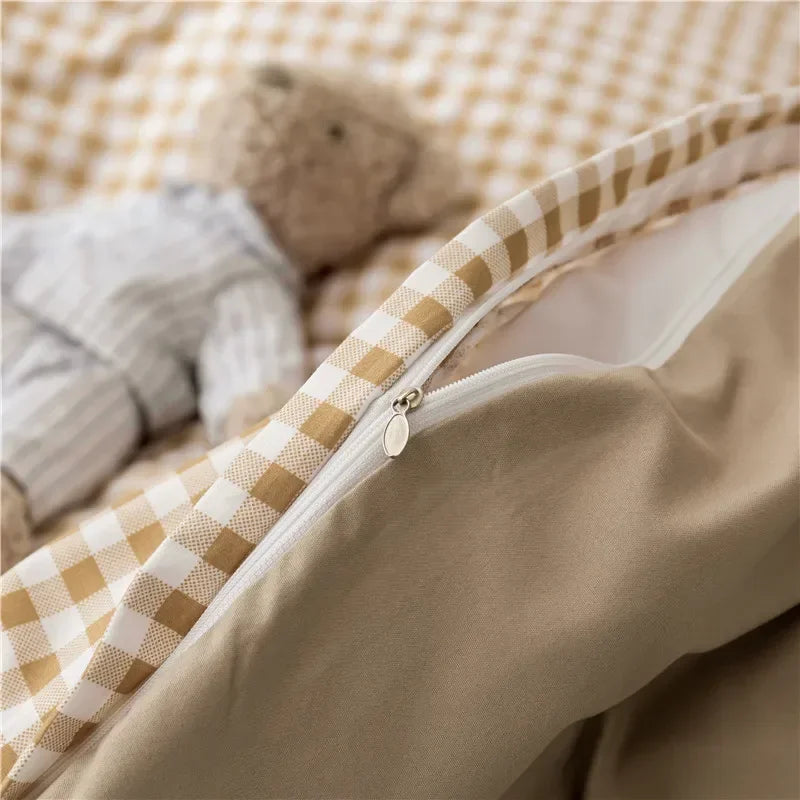 Black White Small Checks Printed Bed Set Floral Duvet Cover Pillowcase Bedding Set Bed Sheet Quilt Cover Single Queen King Size