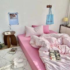 Ins Style Bedding Set Duvet Cover  Wash Cotton Stripe Summer Soft Cool Summer Bed Sheet Set Comforter Set Quilt Cover