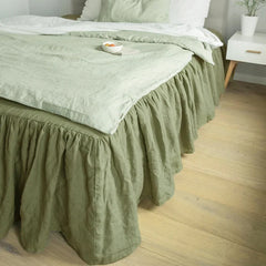 100% Pure Linen Bed Skirt Natural Flax Single/Queen/King Size Bed Sheet Ruffles Non-slip Fitted Sheet Cover Bedspread
