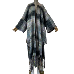 Plaid Fringe Maxi Cardigan - WINI
