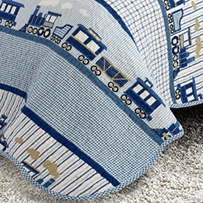 100% Cotton Small Train Kid's Quilt 3pcs Embroidered Quilted Quilt Pillowcase Free Shipping