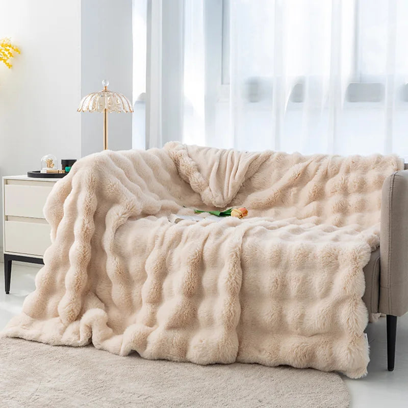 Imitation Rabbit Fur Plush Blanket, Throw Blanket, Warm, Super Comfortable, Bed, Luxury, Warm, Sofa Cover, 130x160cm, Winter