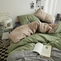 Bed Sheet Set Ins Style Double Color Washed Cotton   Bed Sheet Quilt Cover Sheet 3-piece Set Comforter Set Queen King Size