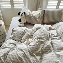 Grey Plaid Bedding Set Ins Style Nordic Duvet Cover Flat Sheet Pillowcases No Filler Full Queen Size Girls Boys Home BedSpread