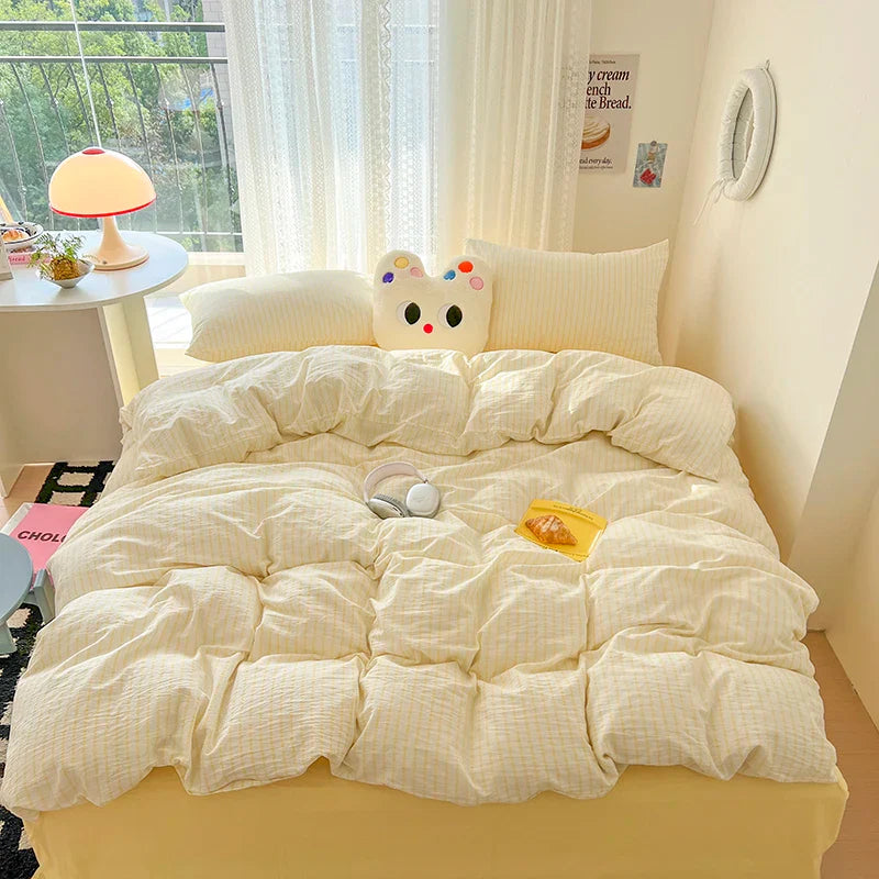 Stripe Style Duvet Cover Pillowcase with Bedsheet Soft Bed Linen Sets Skin-friendly Bedding Set for Home