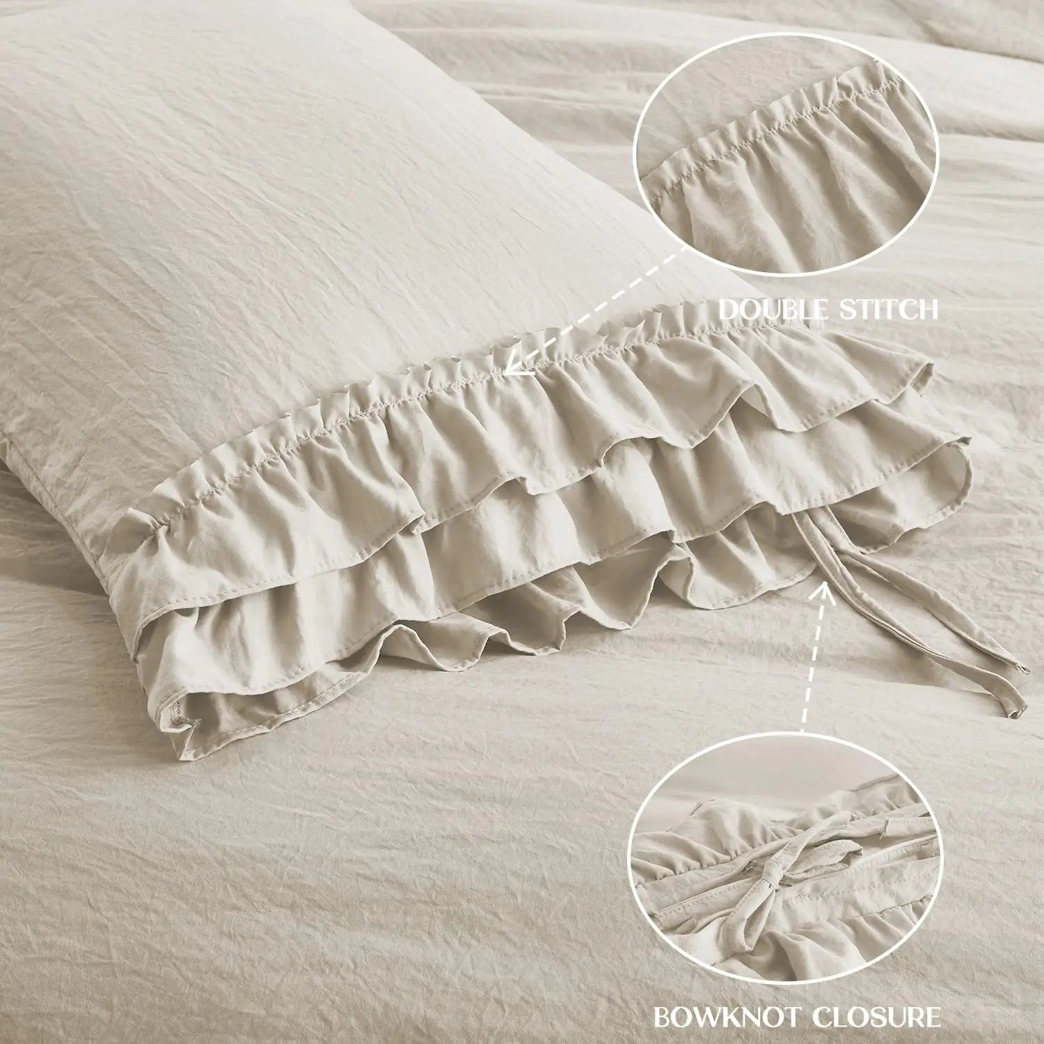 3 Piece Ruffled Duvet Cover Set Queen,Farmhouse Ruffle Comforter Set,Cozy Bedding Set - 1 Ruffle Comforter and 2 Pillowcases