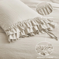 3 Piece Ruffled Duvet Cover Set Queen,Farmhouse Ruffle Comforter Set,Cozy Bedding Set - 1 Ruffle Comforter and 2 Pillowcases