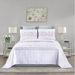Double Bed Cover Geometric Embroidery Plain 3 Piece Quilted Quilt Pillowcase Free Shipping