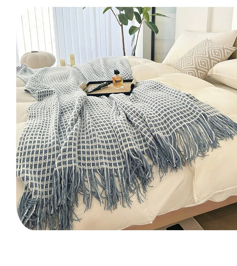 Modern Plaid Tassels Bed Flag Bed Tail Scarf  Runner Upscale Household Bedroom Hotel  Flag Bed End Towel  End Blanket