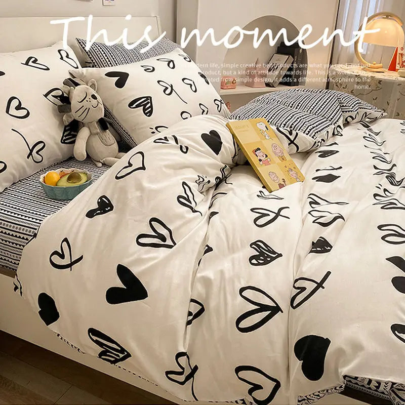 Green Grid Duvet Cover Set Ins Soft Bed Sheet Pillowcases No Filler Twin Queen Size New Spring Adult Kids Bedding Linens