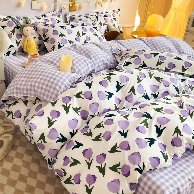 Cherry Cute Bedding Set Flat Sheet Pillowcases No Filler Ins Spring Kids Audlt Single Full Size Home Hotel Bed Linens