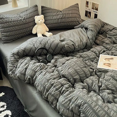 Bedding Set, Checkered Bubble Wash Cotton Quilt Set, Four Pieces, Ins Korean High Quality Bedding Sheet Set, Dormitory 3 Pcs