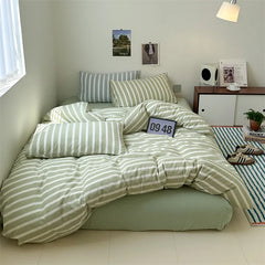 Cotton Japanese Duvet Cover Fitted Flat Sheet Pillowcase Set No Filling Single Double King Size Ins Style Bedding Kit