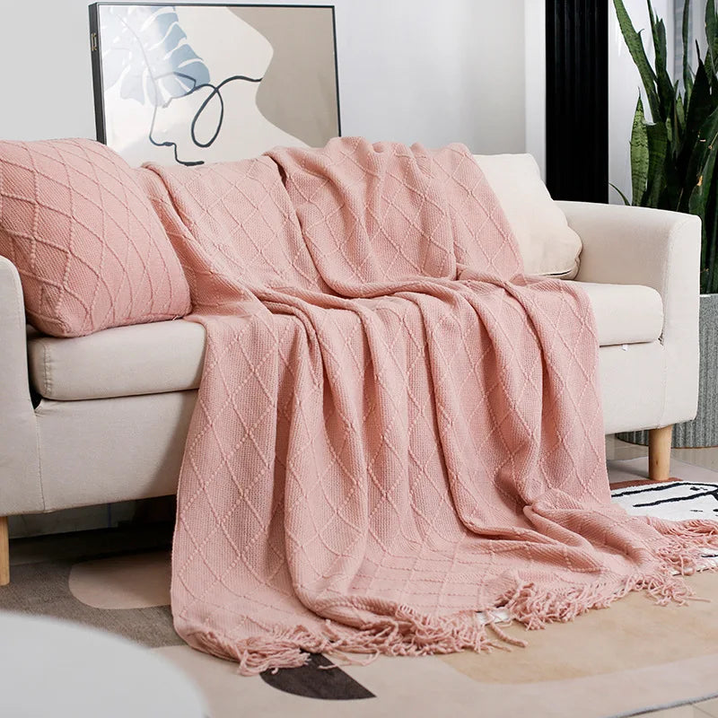 Nordic Knitted Shawl Sofa Blanket with Tassels Scarf  Sofa Emulation Fleece Throw Blanket TV Blankets Bed End Decor Drop Ship