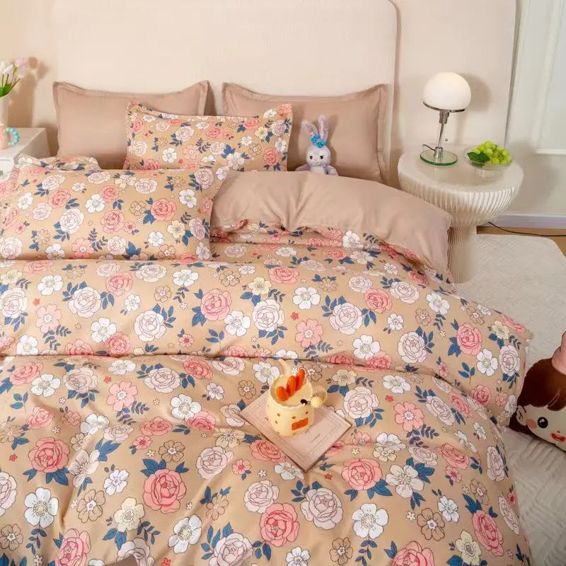 Cherry Cute Bedding Set Flat Sheet Pillowcases No Filler Ins Spring Kids Audlt Single Full Size Home Hotel Bed Linens