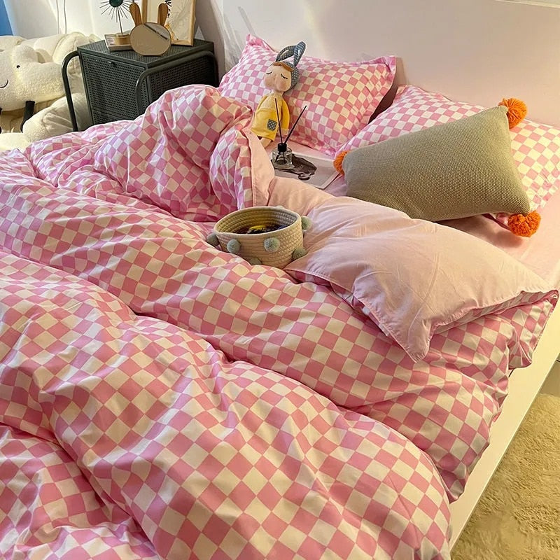 Checkerboard Bedding Set No Comforter Hot Sale Single Queen Size Flat Sheet Quilt Duvet Cover Pillowcase Polyester Bed Linens