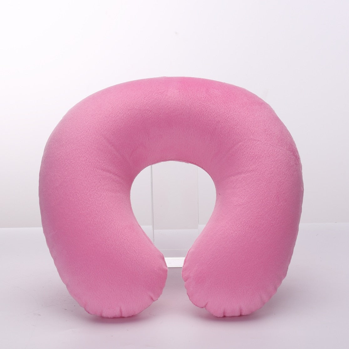 Travel Office Headrest U-shaped Inflatable Short Plush Cover + PVC Inflatable Pillow Pillow Support Cushion Neck Pillow 9 Colors