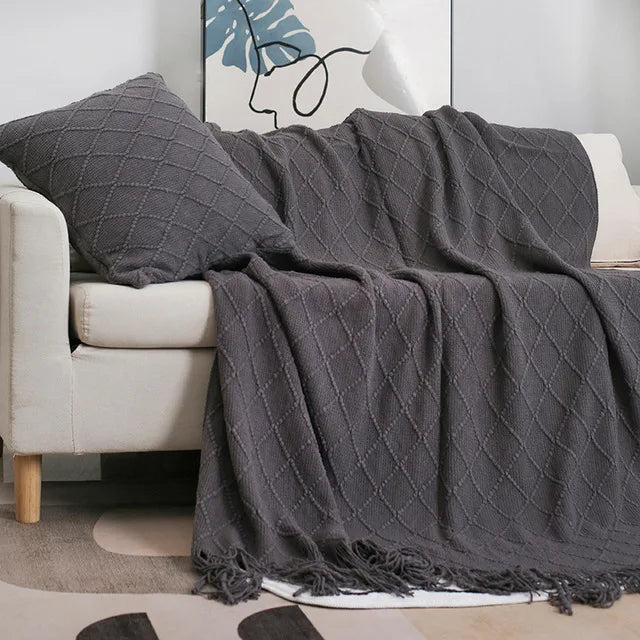 Nordic Knitted TV Blankets Bed End Decor Drop Ship Shawl Sofa Blanket with Tassels Scarf Sofa Emulation Fleece Throw Blanket