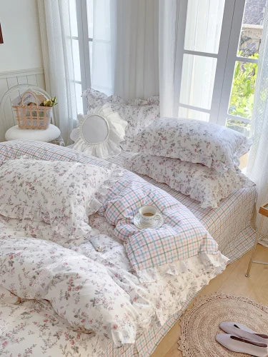 Lace Princess rose printed bedding set king size girl duvet cover set bedding sets elegant bed linen bed sheets and pillowcases