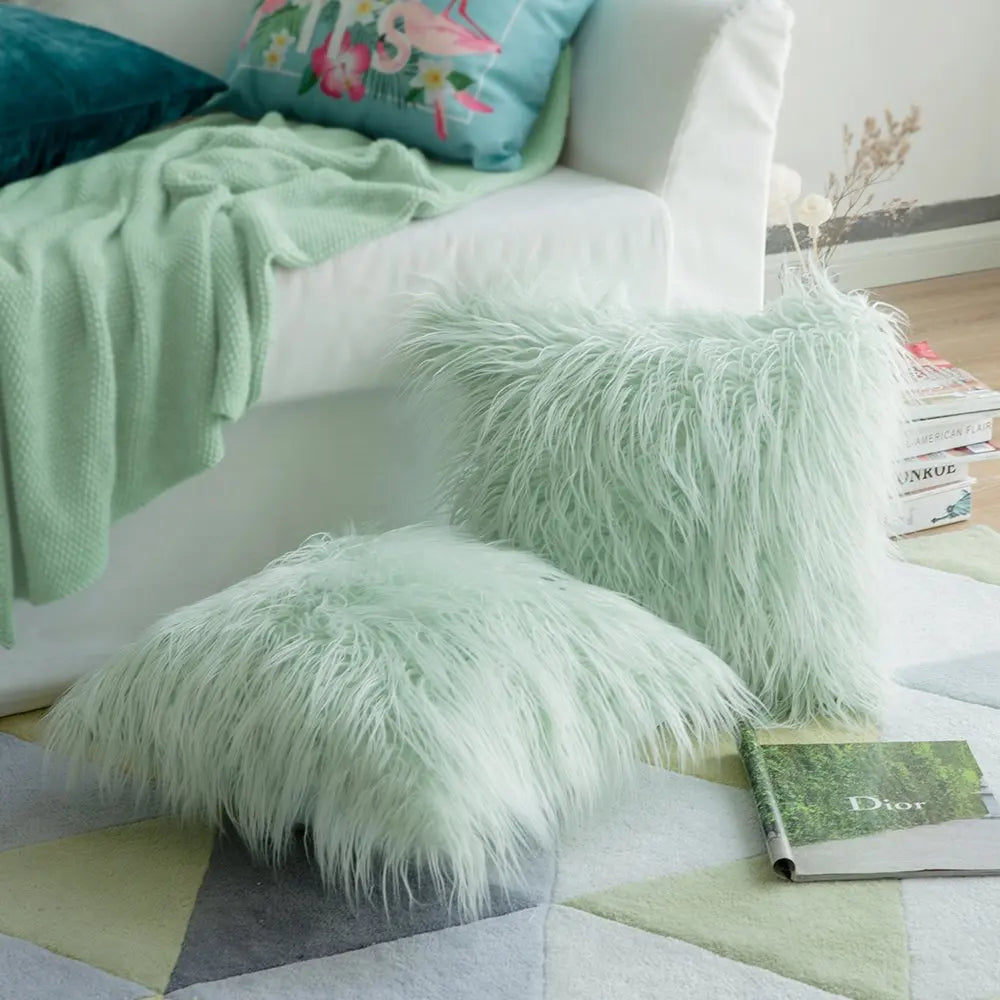 45cm Faux Sheep Fur Cushion Cover Washable Soft Square Pillowcase Furry Plain Fluffy Faux Fur