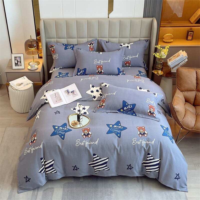 4pcs Autumn and Winter Thickening Soft Bedroom Bedding Set Home Textile Geometric Pattern Sheet Quilt Cover Pillowcase