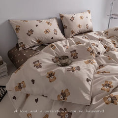 Fashion Style Pink Black Bedding Set Soft Flower Duvet Cover Pillowcase Bed Flat Sheet Set For Girl Double Queen King Bedclothes