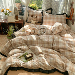 Plaid Bedding Set Double Yarn Classic Vintage Duvet Cover Set Flat Sheets Set 2 Pillowcases Single Twin Full Queen Size