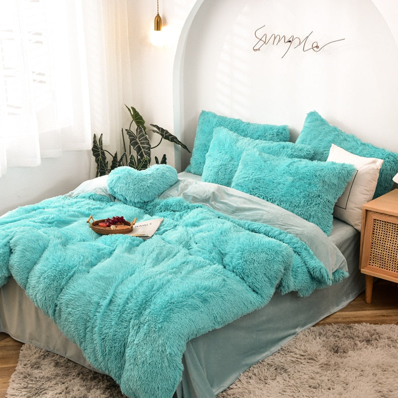 Bedding Set Luxury Winter Warm Thicken Mink Fleece Duvet Cover Bed Sheet and Pillowcases Quilt Cover Queen King Size 150x200cm